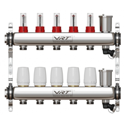 Коллекторная группа VRT® 1'' х 3/4'' (евроконус) 5 вых, авт в/отвод, c расходомерами