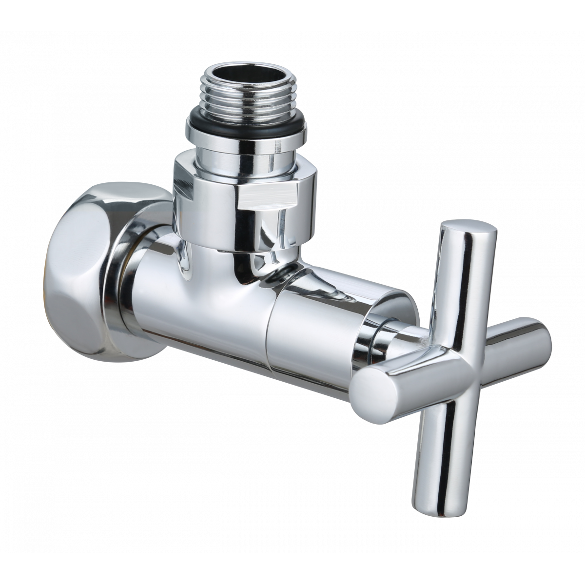 Кран для ПС, угловой, НР-ВР, ХРОМ, 1/2"M x 3/4"F крестовой G473.0405