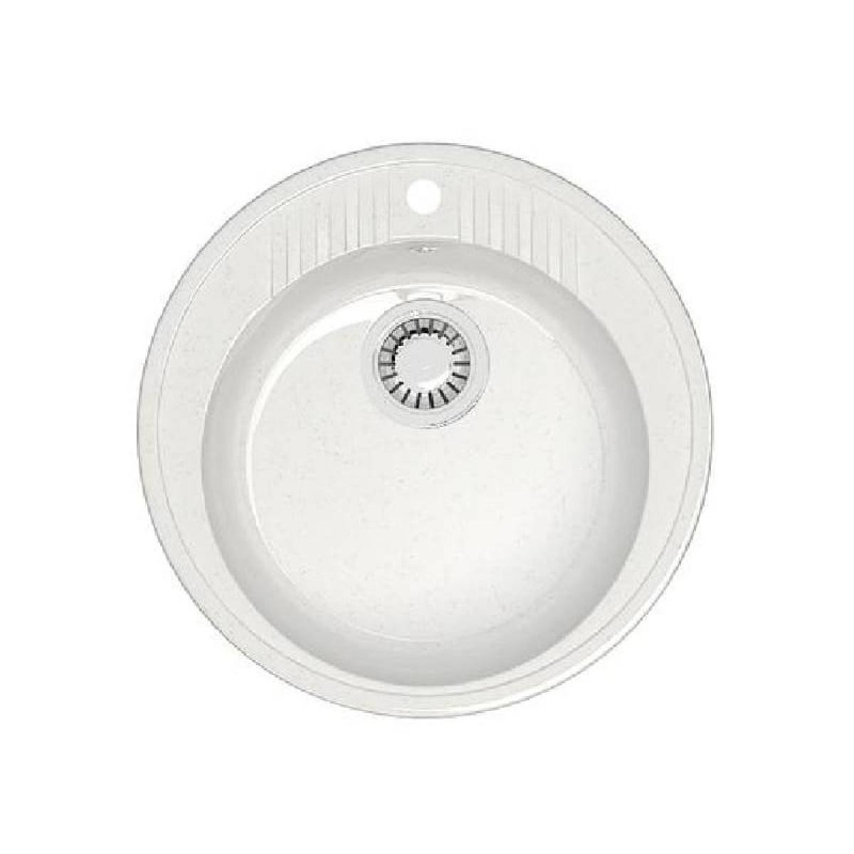 Мойка каменная MS-22 белый металлик глянец R516*200 с сифоном